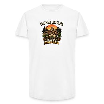 Weekend forecast 100% chance of morels - Long Fit Men's T-Shirt - white - Front - AI Model Male 185 light (185cm)