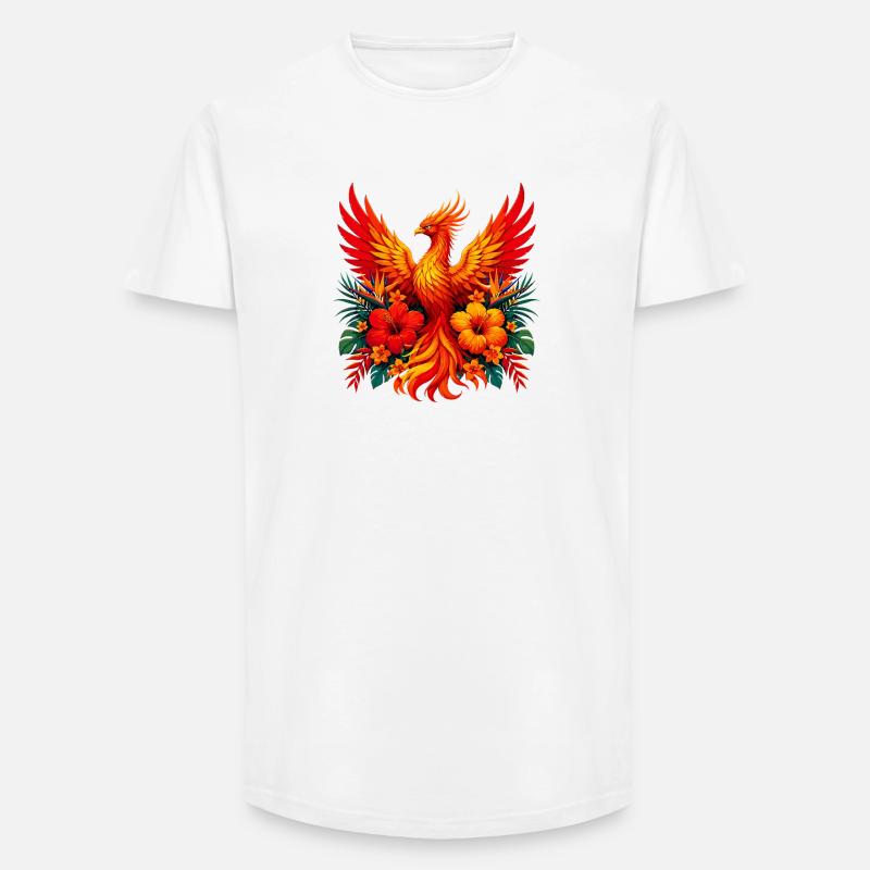 Flammenphönix mit Tropenblüten - Long Fit Männer T-Shirt - Weiß