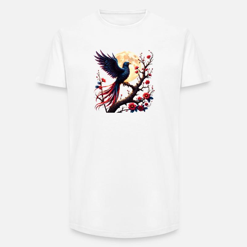 Lunar Blue Phoenix in Blühe - Long Fit Männer T-Shirt - Weiß