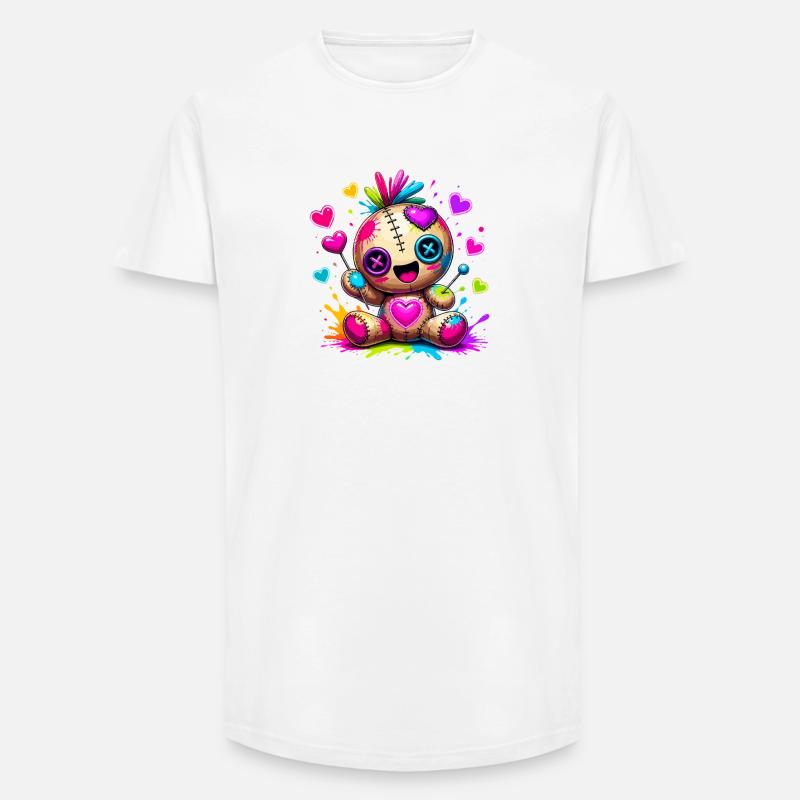 Patchwork-Kuscheltier mit Neonherzen - Long Fit Männer T-Shirt - Weiß