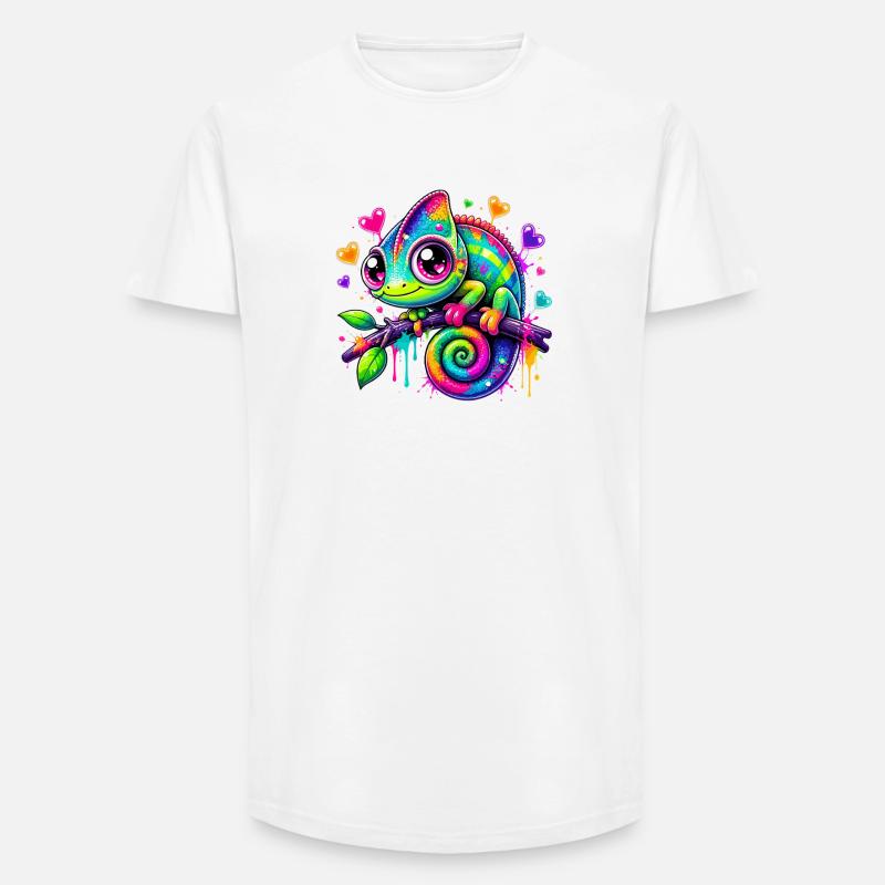 Buntes Chamäleon auf Ast - Long Fit Männer T-Shirt - Weiß