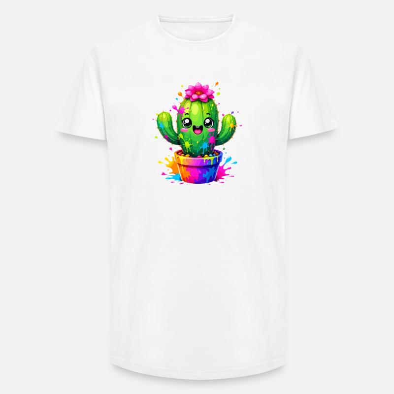 Cactus Joyeuses Fleurs Éclaboussurées - T-shirt coupe longue homme - blanc