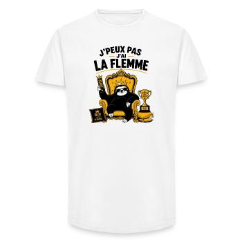 J’Peux Pas J’Ai La Flemme Royale - T-shirt coupe longue homme - blanc - Devant - AI Model Male 185 light (185cm)