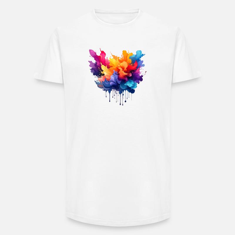 Farbexplosion Farbfluss - Long Fit Männer T-Shirt - Weiß