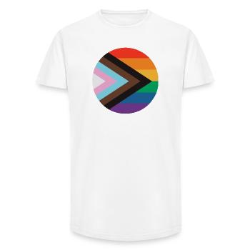 Drapeau de la fierté inclusive - T-shirt coupe longue homme - blanc - Devant - AI Model Male 185 light (185cm)