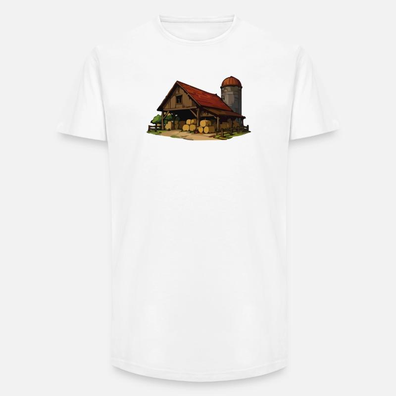 Rustikale Scheune mit Heuballen - Long Fit Männer T-Shirt - Weiß