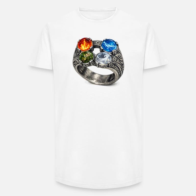 Vier-Elemente-Ring mit Edelsteinen - Long Fit Männer T-Shirt - Weiß