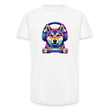 Casque Pop Art Shiba Inu Gamer pour chiens - T-shirt coupe longue homme - blanc - Devant - AI Model Male 185 light (185cm)