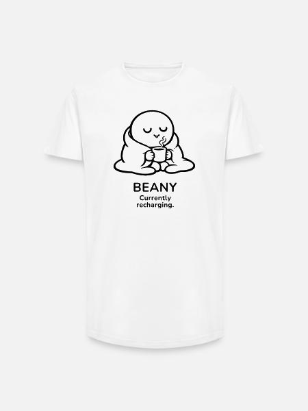 Beany – Currently Recharging | Cozy Coffee Mood - Long Fit Men's T-Shirt - white