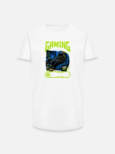 Gamer Gaming Cat Video Game - Long Fit Männer T-Shirt - Weiß