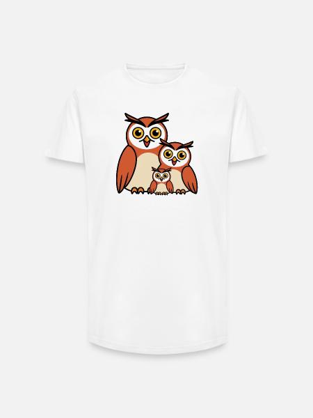 Owl Family Cartoon - Long Fit Men's T-Shirt - white