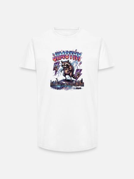 JIMOTHY Waschbär Retro - Long Fit Männer T-Shirt - Weiß