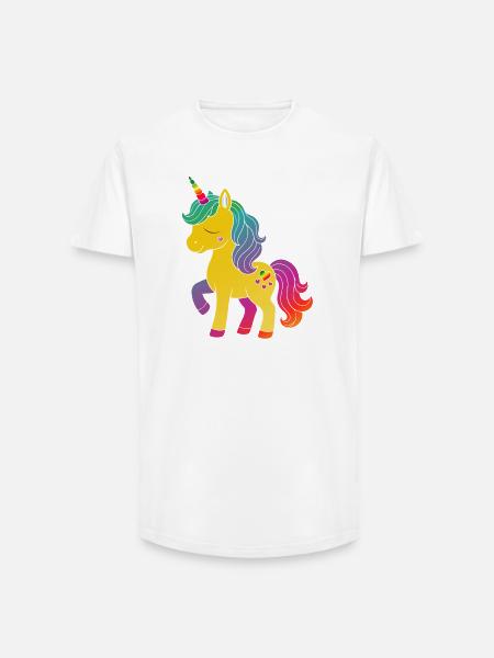 Regenbogen Einhorn Cartoon Design - Long Fit Männer T-Shirt - Weiß