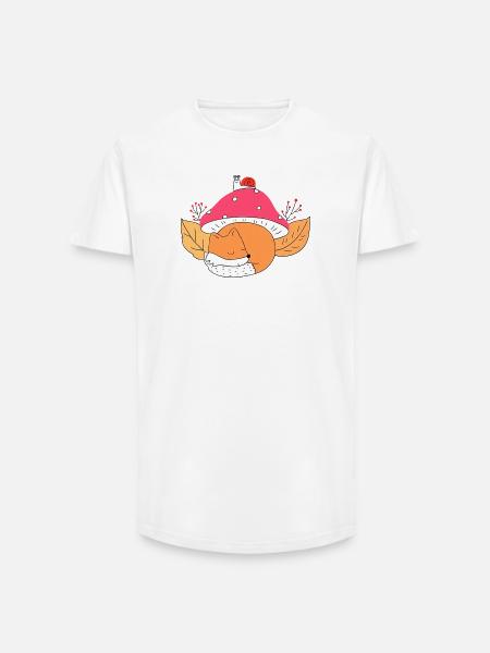 Cute fox sleeping under mushroom autumn - Long Fit Men's T-Shirt - white