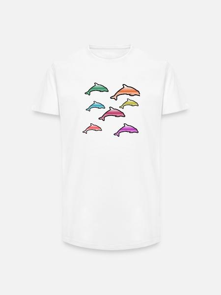 Dolphins - Long Fit Men's T-Shirt - white