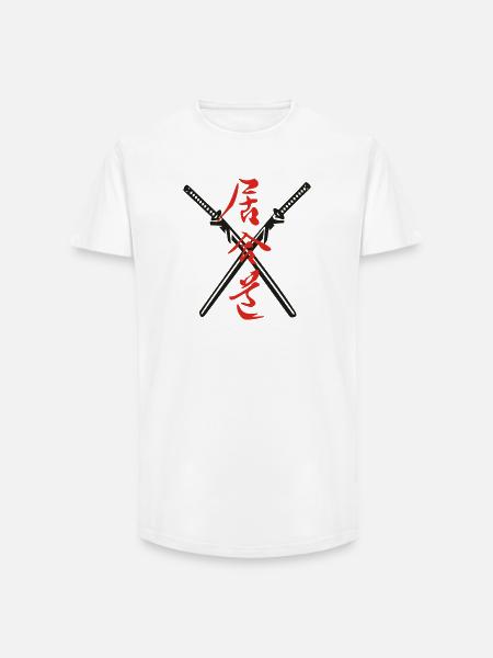 Iaido Kanji + Katana - Long Fit Männer T-Shirt - Weiß