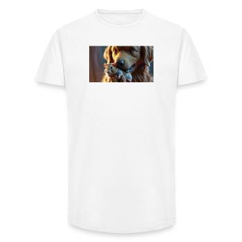 Relaxed dog with hamster friendship - Long Fit Men's T-Shirt - white - Front - AI Model Male 185 light (185cm)
