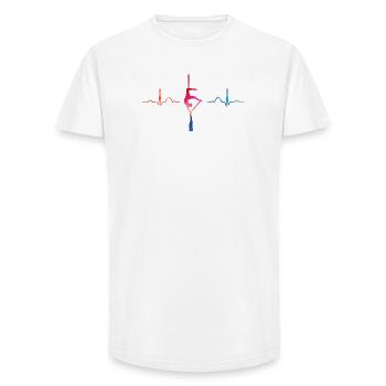 Écharpe verticale Battement de cœur Acrobaties aériennes Soie aérienne - T-shirt coupe longue homme - blanc - Devant - AI Model Male 185 light (185cm)