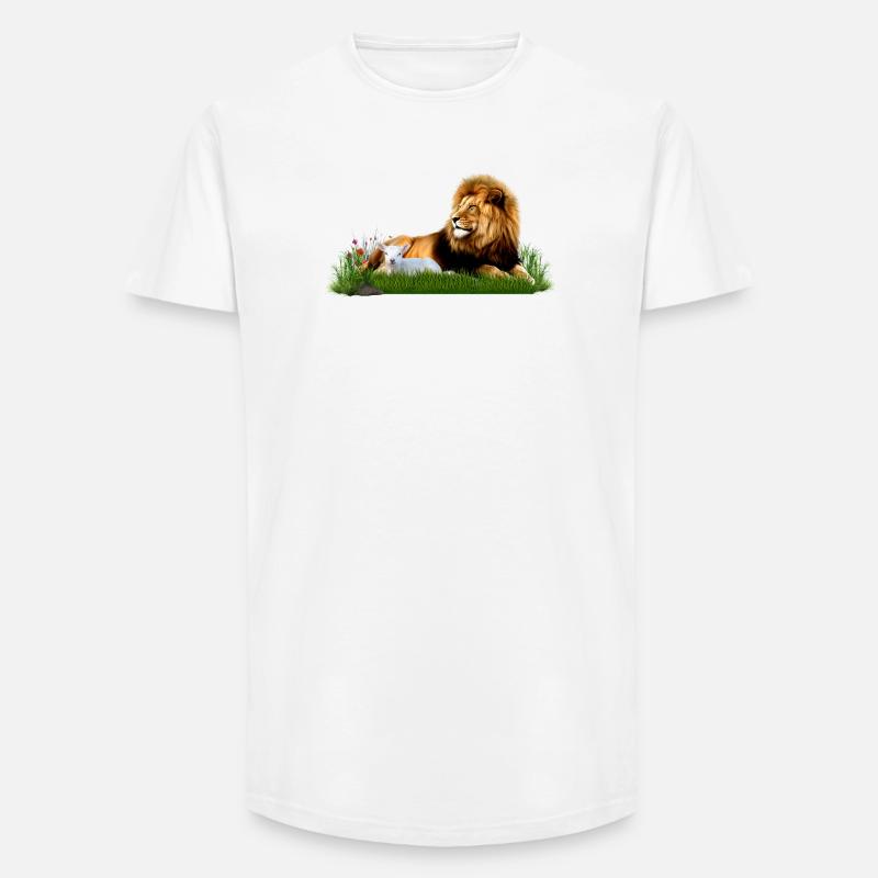 Löwe und Lamm in Graswiese - Long Fit Männer T-Shirt - Weiß