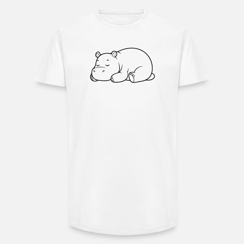 Schlafendes Nilpferd Müde Outline - Long Fit Männer T-Shirt - Weiß