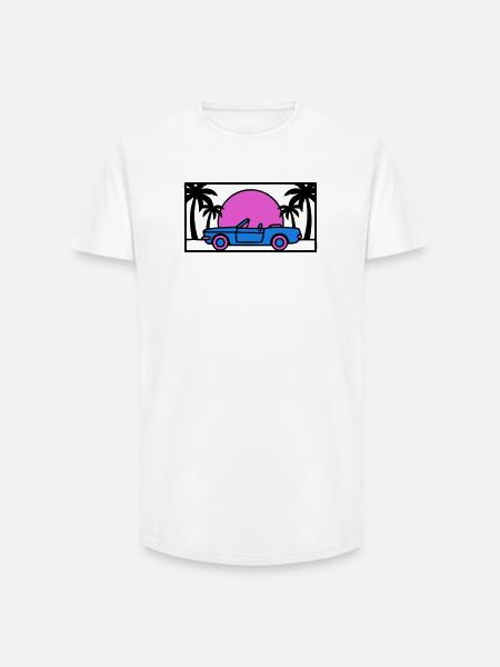 Convertible Palm Trees Sunset Graphic - Long Fit Men's T-Shirt - white