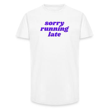 sorry running late - Long Fit Men's T-Shirt - white - Front - AI Model Male 185 light (185cm)