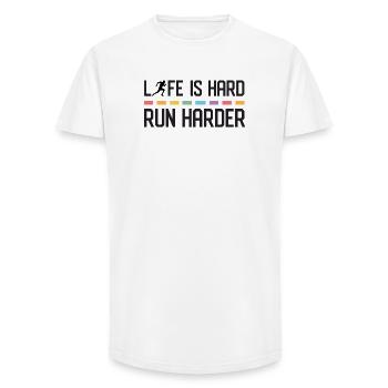 Life is Hard. Run Harder. - Long Fit Men's T-Shirt - white - Front - AI Model Male 185 light (185cm)