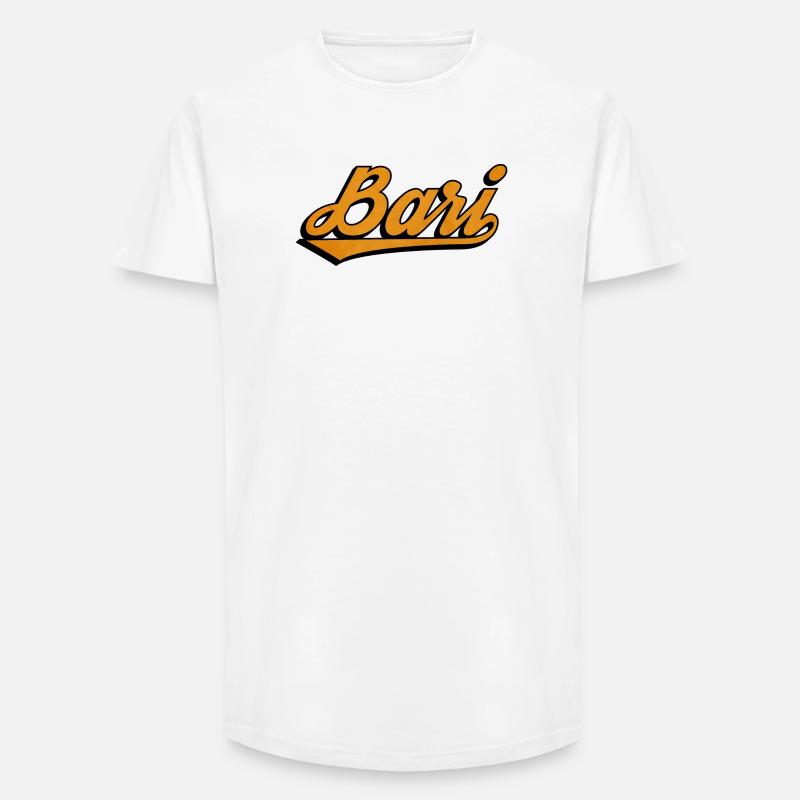 Bari Script: Orange Retro Logo - Long Fit Men's T-Shirt - white
