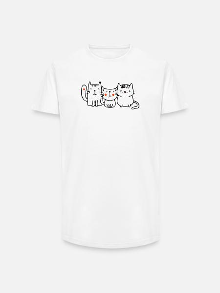 Chats, amis - T-shirt coupe longue homme - blanc