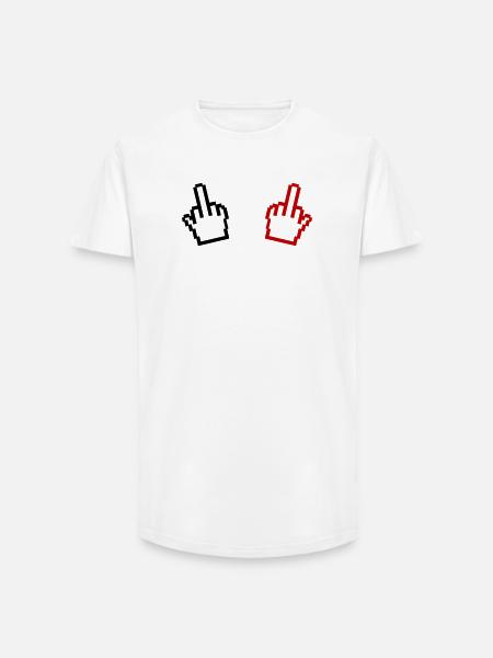 Pixel Mittelfinger - Long Fit Männer T-Shirt - Weiß