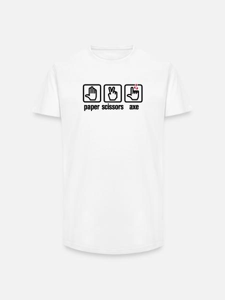 Papier - Ciseaux - hache - pierre - bûcheron - T-shirt coupe longue homme - blanc