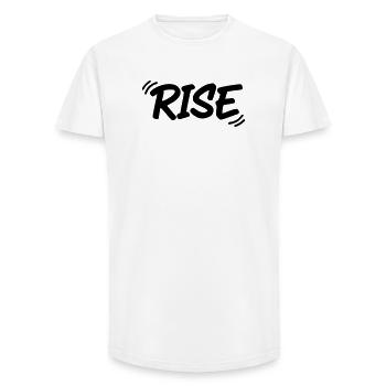 RISE | Motivational graffiti lettering - Long Fit Men's T-Shirt - white - Front - AI Model Male 185 light (185cm)
