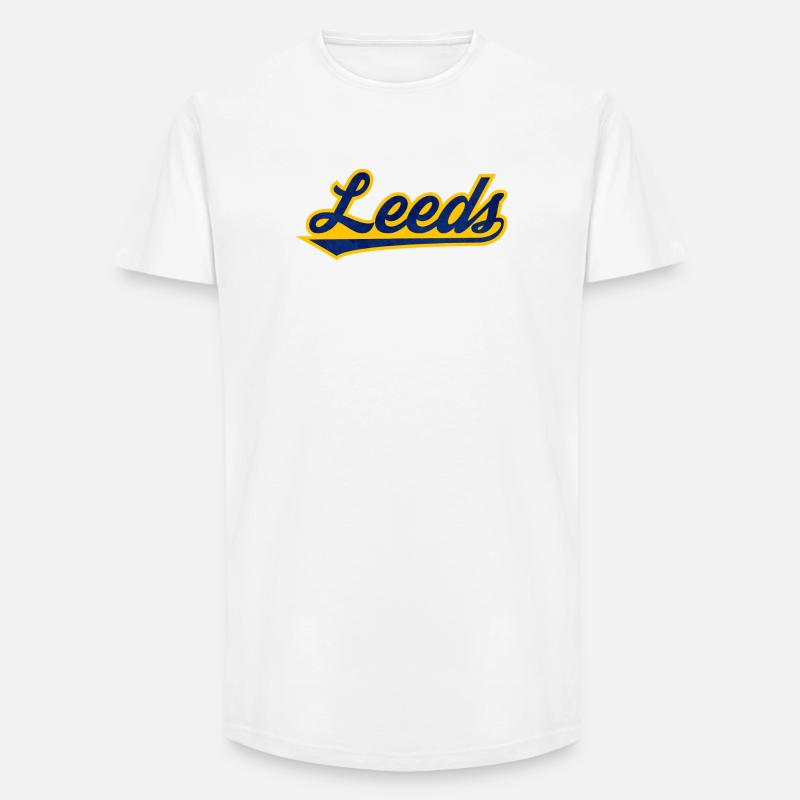Leeds Script Logo Blau Gelb - Long Fit Männer T-Shirt - Weiß