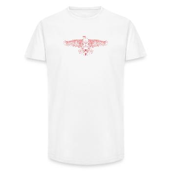Digital Falcon – Art au trait moderne en rouge - T-shirt coupe longue homme - blanc - Devant - AI Model Male 185 light (185cm)