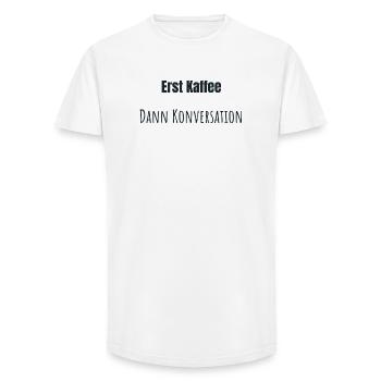 Erst Kaffee bitte - Long Fit Männer T-Shirt - Weiß - Vorne - AI Model Male 185 light (185cm)