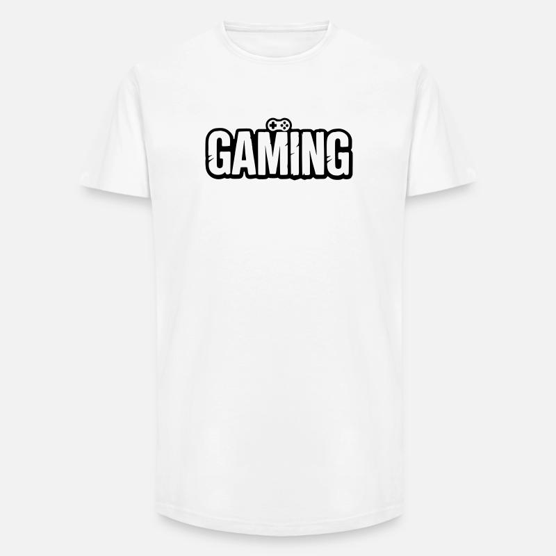 Gaming_Schrift_mit_Conroller - Long Fit Männer T-Shirt - Weiß