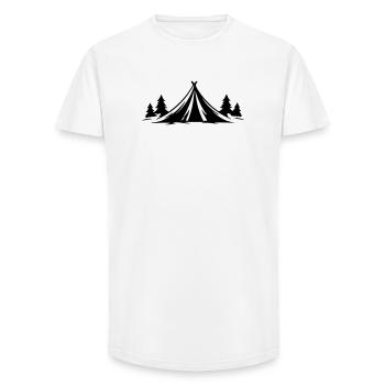 Icône nature de tente de camping - T-shirt coupe longue homme - blanc - Devant - AI Model Male 185 light (185cm)