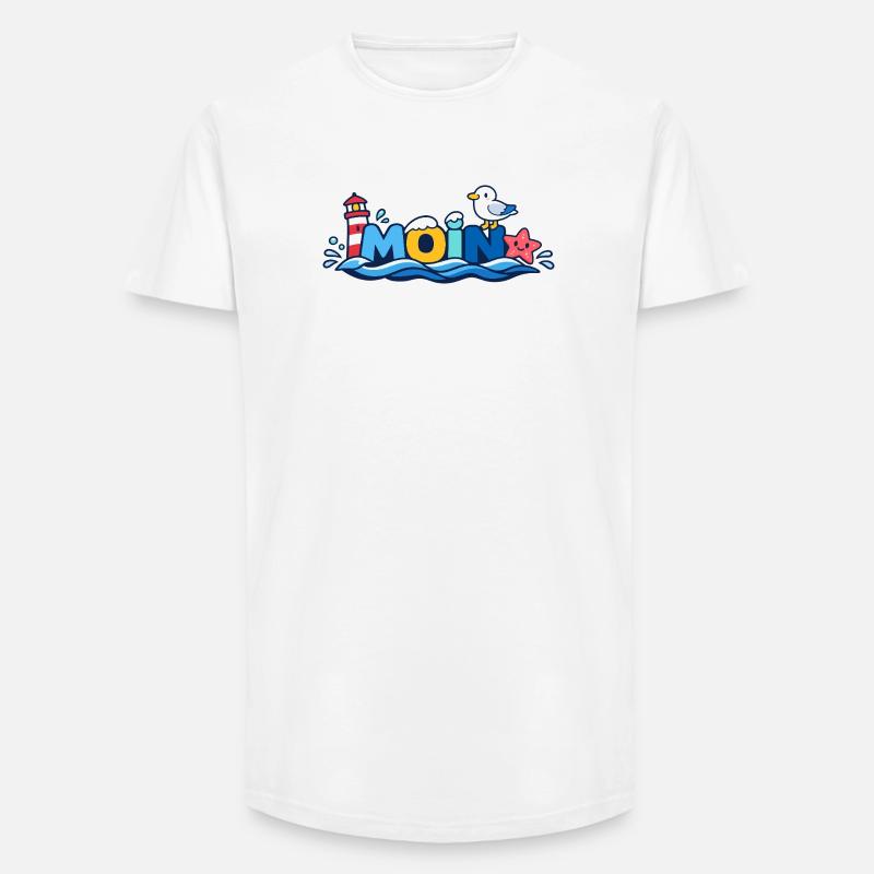 MOIN Möwe Leuchtturm Maritim Bunt - Long Fit Männer T-Shirt - Weiß
