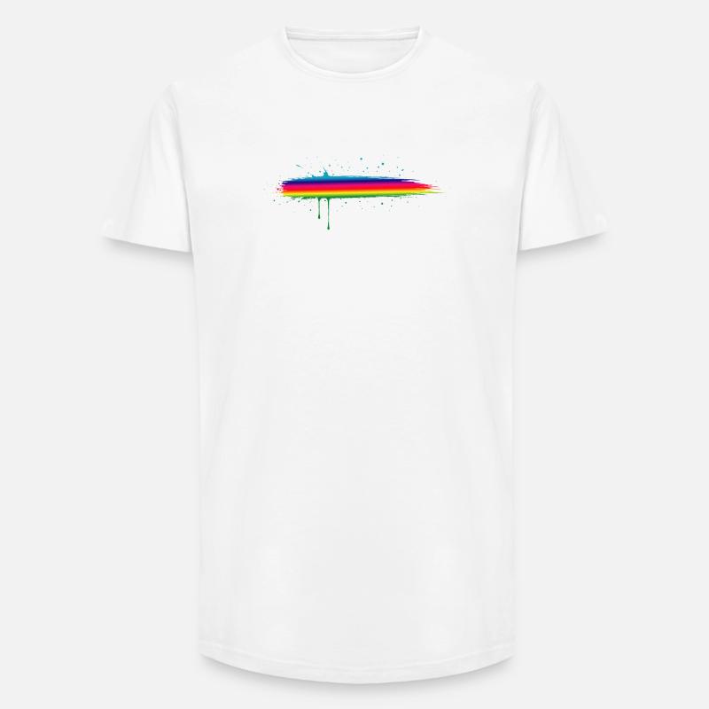 Regenbogen Pinselstrich Farbverlauf Splash - Long Fit Männer T-Shirt - Weiß