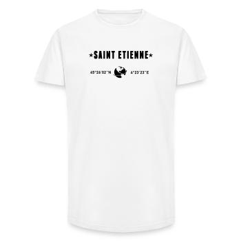 Saint Etienne France Coordonnées Globe - T-shirt coupe longue homme - blanc - Devant - AI Model Male 185 light (185cm)