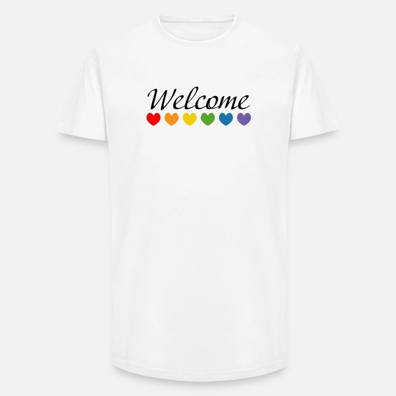 Regenbogenherzchen Welcome schwarz - Long Fit Männer T-Shirt - Weiß