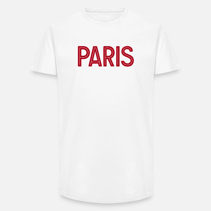 Paris Red Geometric Typography - Long Fit Men's T-Shirt - white