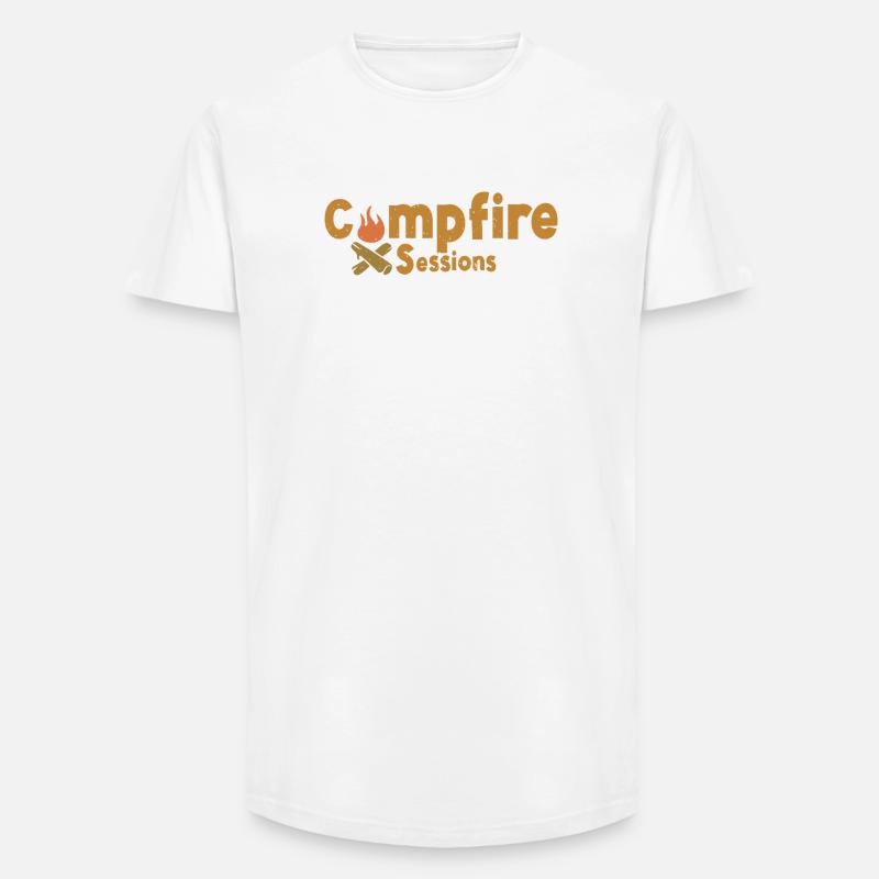 Sessions de feu de camp – Conception de camp extérieur chaleureuse - T-shirt coupe longue homme - blanc