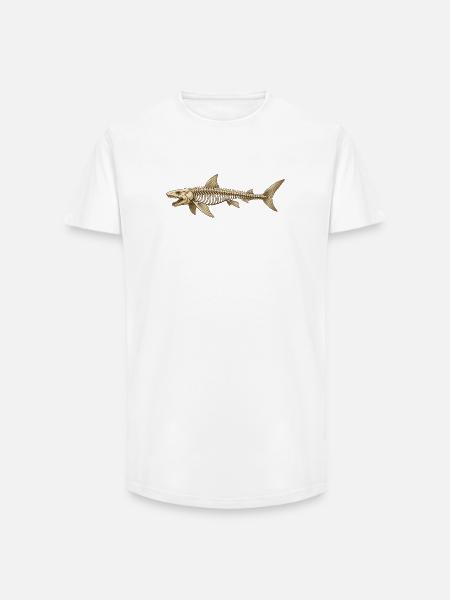 Angler Shark Skeleton Fossil Ocean Motif - Long Fit Men's T-Shirt - white
