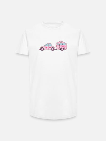 Auto mit Wohnwagen Rosa Herz - Long Fit Männer T-Shirt - Weiß