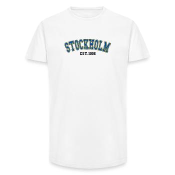 Stockholm Fondée en 1996 - T-shirt coupe longue homme - blanc - Devant - AI Model Male 185 light (185cm)