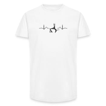 Écharpe verticale Battement de cœur Acrobaties aériennes Soie aérienne - T-shirt coupe longue homme - blanc - Devant - AI Model Male 185 light (185cm)
