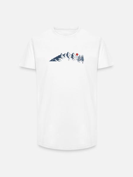 Majestic Mountain Scene with Red Sun - Long Fit Men's T-Shirt - white