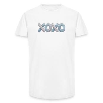 Broderie patchwork XOXO - T-shirt coupe longue homme - blanc - Devant - AI Model Male 185 light (185cm)