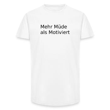 Mehr Muede als Motiviert - Long Fit Männer T-Shirt - Weiß - Vorne - AI Model Male 185 light (185cm)